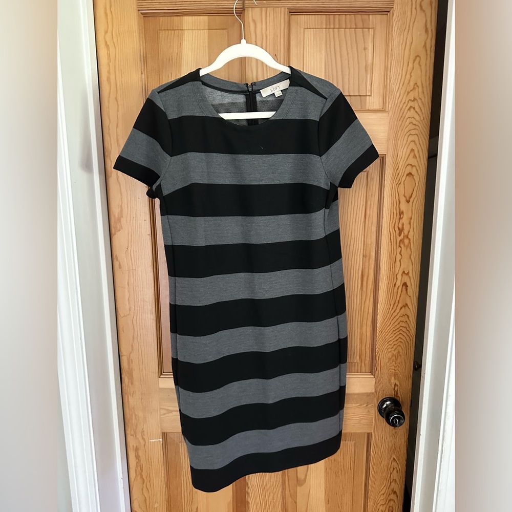 LOFT Black and Gray Striped Mini Dress